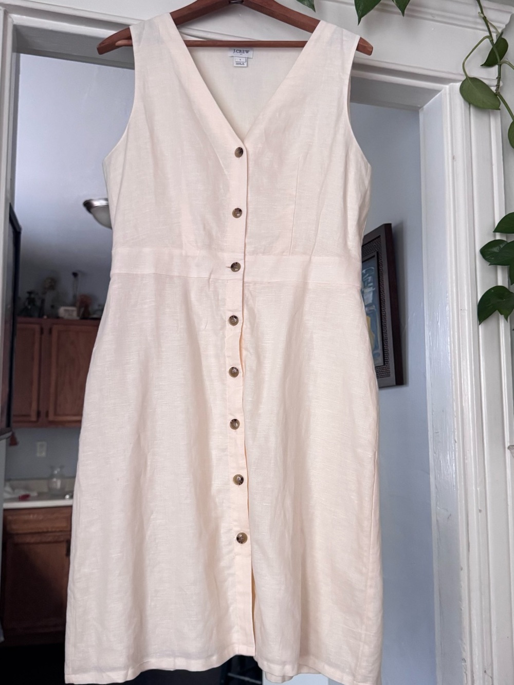 J. Crew Women's Linen cotton button cream dress 6 sleeveless button front white
